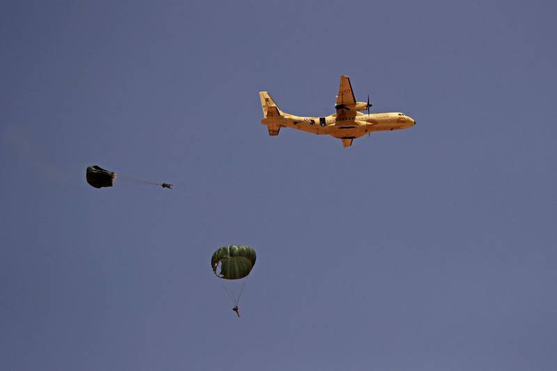 Paratroops take part in the "Guardians of the Nile" exercises held by the Egyptian and Sudanese military over six days in Sudan. AFP