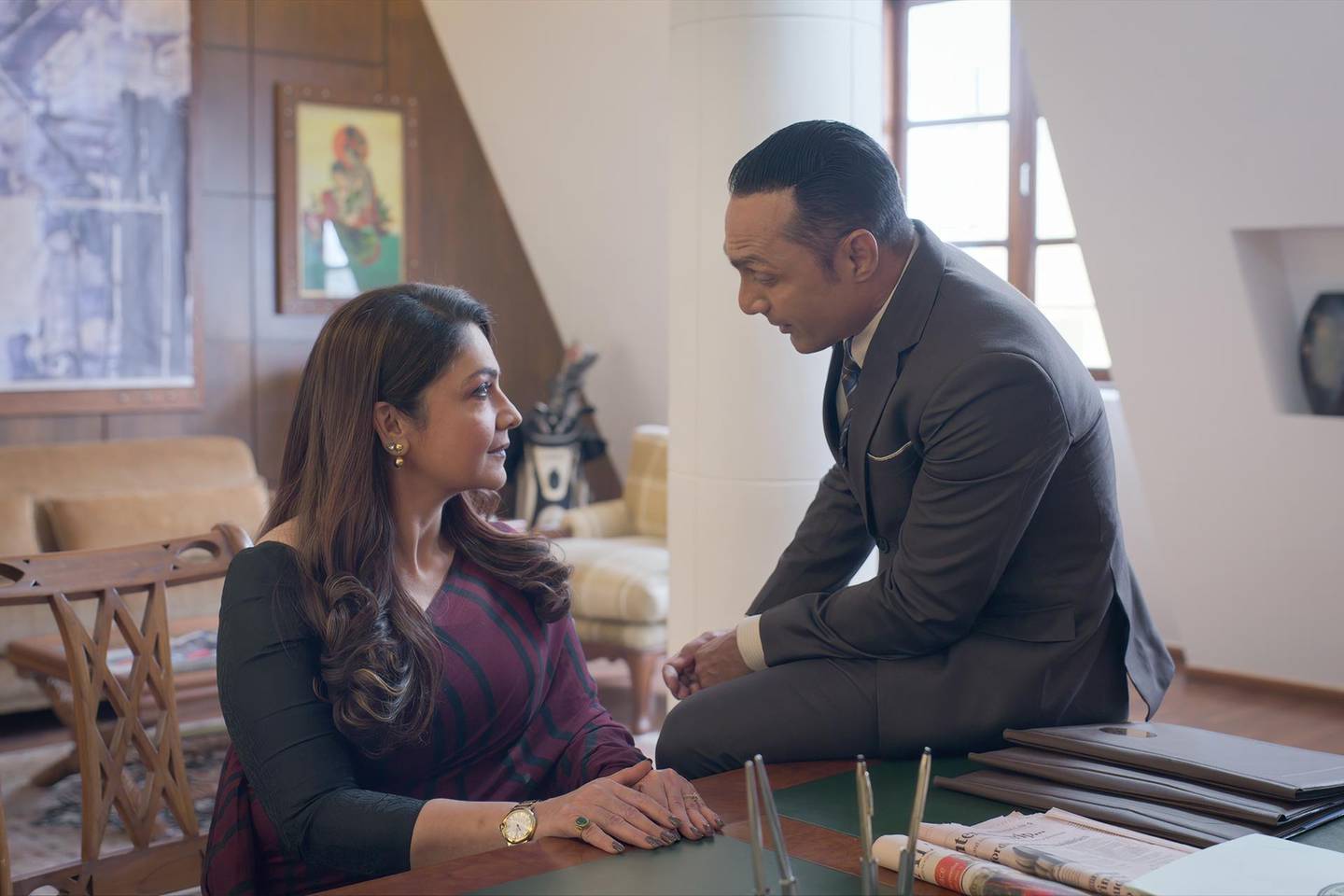 Pooja Bhatt and Rahul Bose in the Netflix series 'Bombay Begums'. Courtesy Netflix