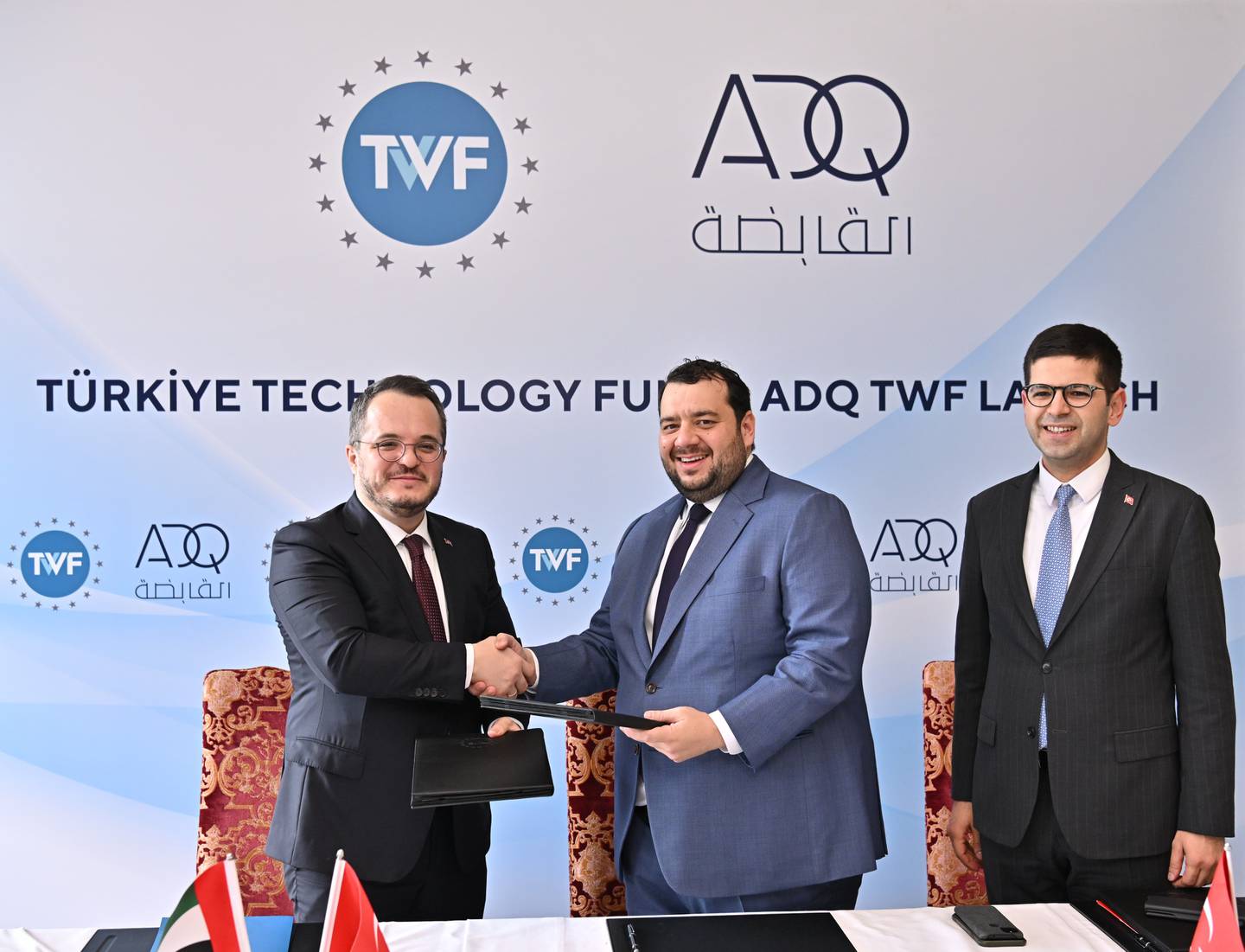 ADQ TWF was launched by Mohamed Alsuwaidi, managing director and chief executive of ADQ, and Arda Ermut, chief executive and board member of TWF. Photo: TWF