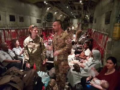 Italian citizens are flown out of the Sudanese capital on a military aircraft. Reuters