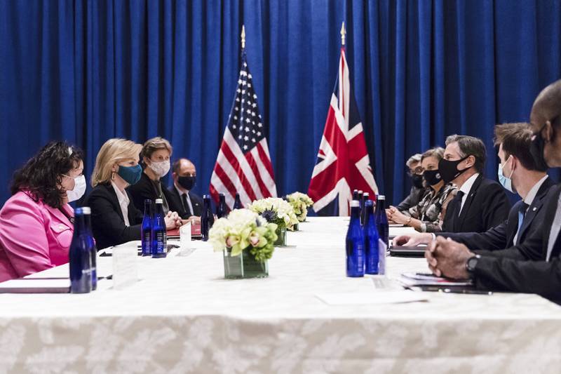 US Secretary of State Antony Blinken meets British Foreign Secretary Liz Truss. AP