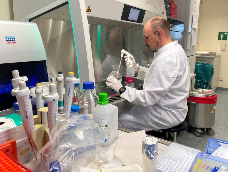 Roman Woelfel, head of the Institute of Microbiology of the German Armed Forces in Munich, gets to work after Germany detected its first case of monkeypox. Reuters