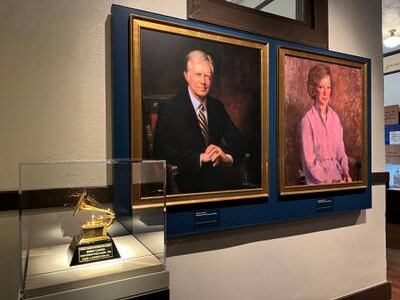 Former president Jimmy Carter's spoken word Grammy on display at the Jimmy Carter National Historical Park in Plains, Georgia. Holly Aguirre / The National