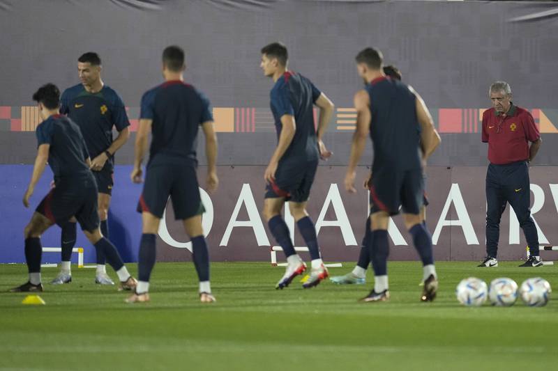 Portugal's head coach Fernando Santos oversees training. AP