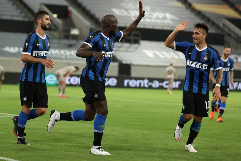 Romelu Lukaku of Inter celebrates scoring his side's fourth goal. EPA