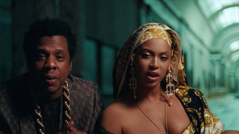 Beyonce & Jay Z in their latest music video, which was filmed iat Louvre Paris. Beyonce and her stylist go to pains to ensure they rise beyond the obvious names, and fold not-so-famous brands into Queen Bey's wardrobe mix. Courtsey YouTube 