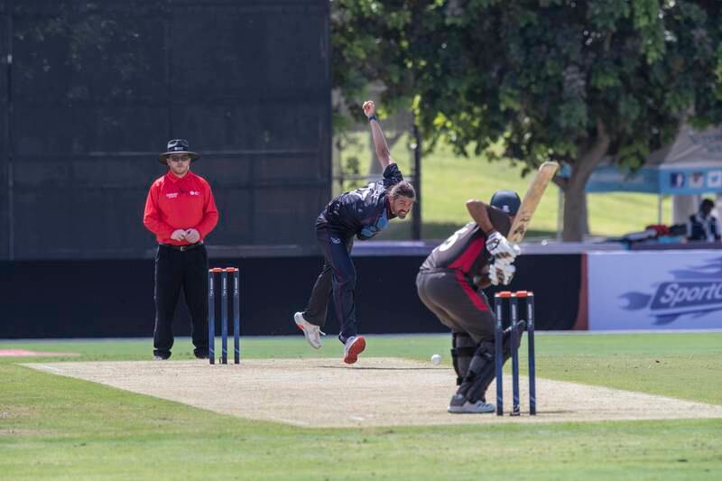 Namibia bowler David Wiese in action against UAE during the T20 International at ICC Academy in Dubai.