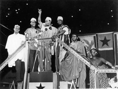 J K Bruce-Vanderpuije's photo of the first prime minister and president of Ghana, Kwame Nkrumah, making a speech in 1957 when he announced Ghana's independence. All Photos: Efie Gallery