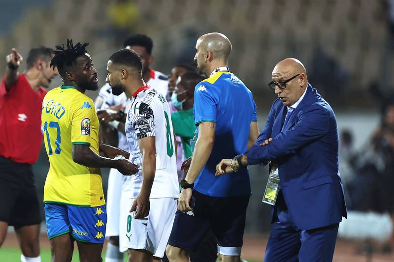 Gabon's coach Patrice Neveu, right, during the Afcon group C match against Ghana. AFP