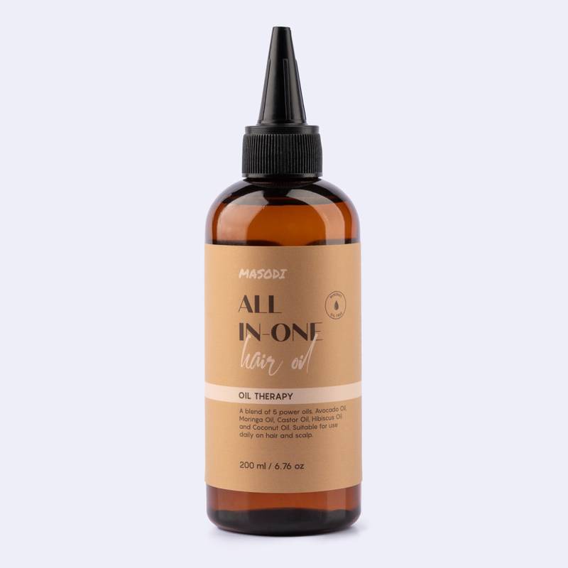 To seal in moisture: All-in-One Hair Oil by Masodi Organics at Thekur; Dh38.