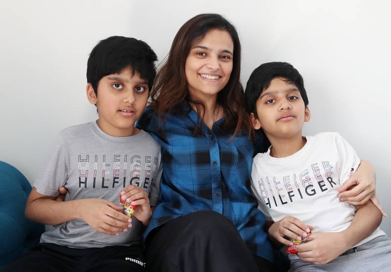 Ambreen Suhaib with twin sons Hadi, left, and Ahmed, who both have autism. All pictures by Chris Whiteoak / The National