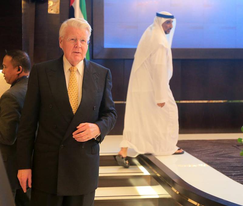 Dr Olafur Ragnar Grimsson, the president of Iceland, yesterday delivered a lecture on the Clean Energy Economy at the Emirates Centre for Strategic Studies and Research in Abu Dhabi. Ravindranath K / The National