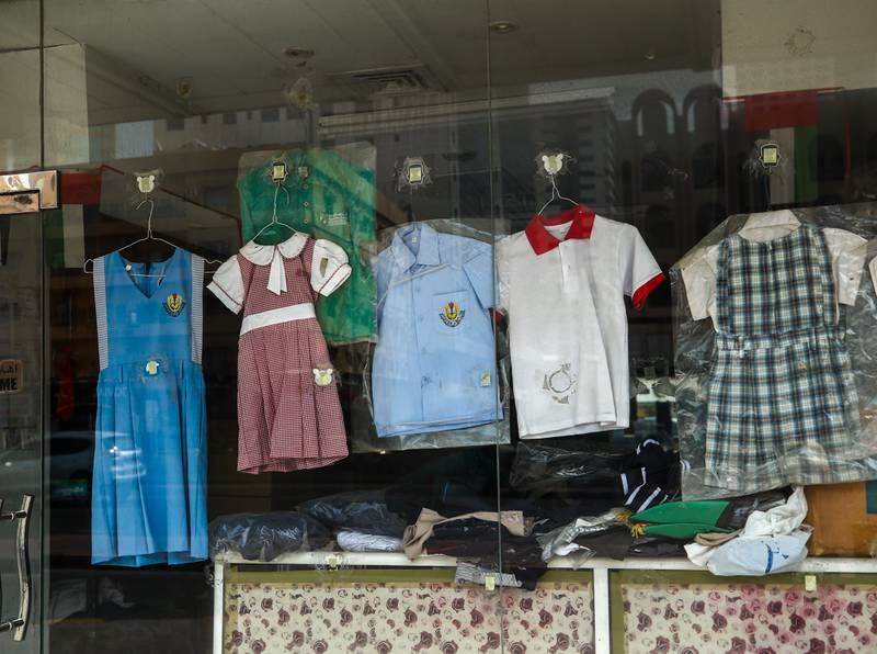 School clothing on sale in Sharjah. Victor Besa / The National