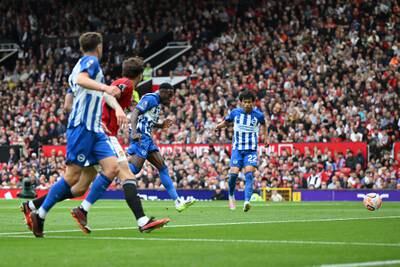 Danny Welbeck of Brighton & Hove Albion scores their first goal. Getty 