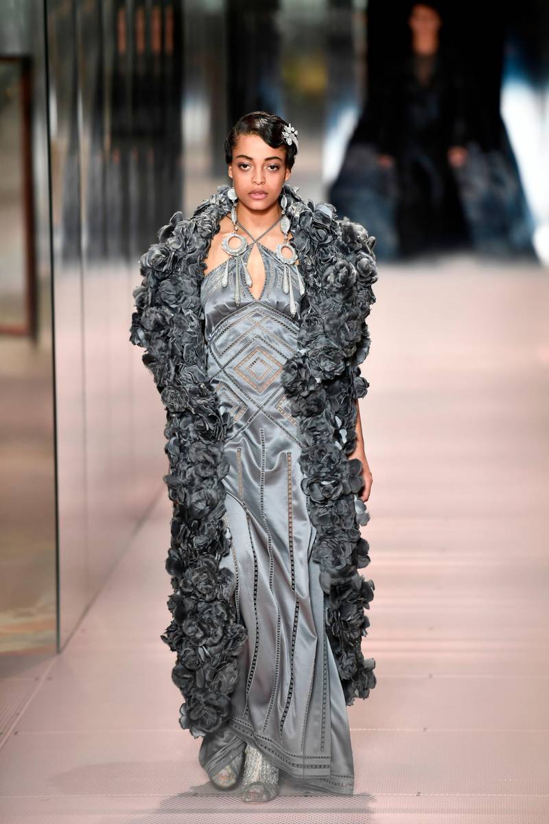 A model presents a creation by Kim Jones for Fendi's spring / summer 2021 show during Paris Haute Couture Week on January 27. AFP