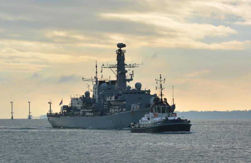 'HMS Lancaster' departed from Portsmouth Naval Base for its long-term deployment in the Gulf.  PA