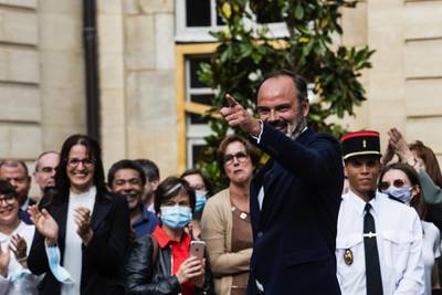 Edouard Philippe, France's former prime minister, gestures during a handover ceremony at the Hotel de Matignon, the official residence of the French prime minister, in Paris, France, on July 3. Bloomberg