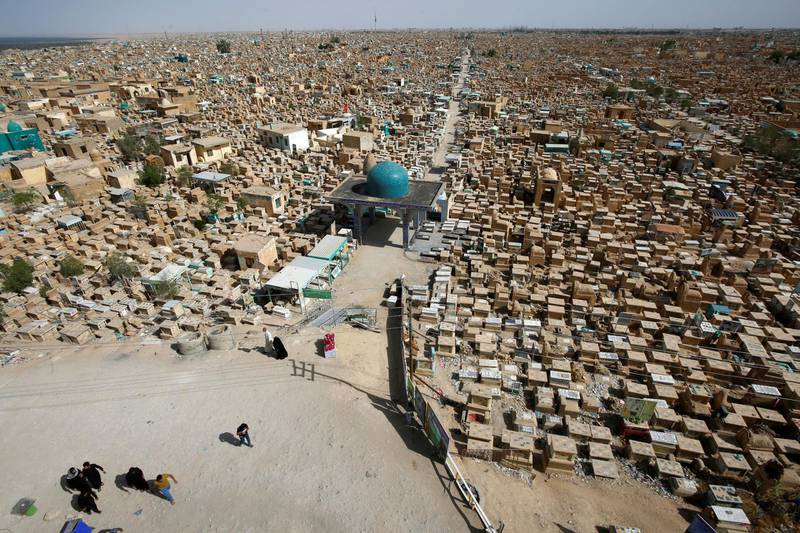A general view of the almost empty "Valley of Peace" cemetery, during Eid al-Fitr, after coronavirus disease (COVID-19) lockdown measures were partially eased, in the holy city of Najaf, Iraq May 25, 2020. REUTERS/Alaa Al-Marjani