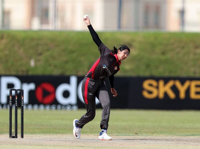UAE's Khushi Sharma bowls at the Malek Cricket Ground on Saturday