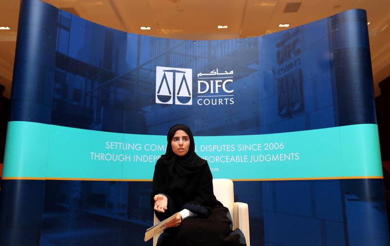 Dubai, United Arab Emirates - February 19th, 2018: Amna Al Owais, Chief Executive & Registrar. DIFC Courts annual review and business plan launch. Monday, February 19th, 2018. DIFC, Dubai. Chris Whiteoak / The National