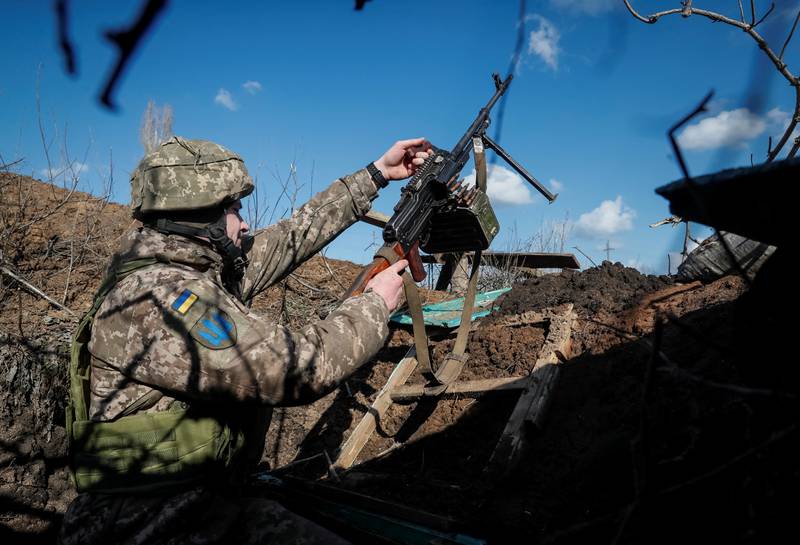 A Ukrainian soldier on the front line near the village of Travneve, in Donetsk. Reuters