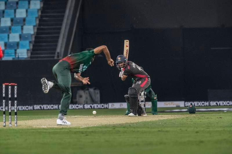 Action from the UAE's T20 Qualifier against Bangladesh in Dubai.