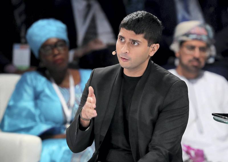 Abu Dhabi, United Arab Emirates - April 08, 2019: Shashi Menon, Founder and Chief Executive officer, Nervora speaks on the topic of How can the media survive the new age of technology at the Culture Summit 2019. Manarat Al Saadiyat, Abu Dhabi. Chris Whiteoak / The National