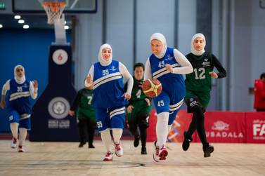 Saudi Arabia's first women Special Olympics team to compete outside of the Kingdom take on Kuwait in a basketball match at Adnec on Sunday. Courtesy Special Olympics World Games Abu Dhabi 2019