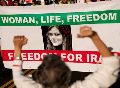 Demonstrators chant slogans during the March of Solidarity for Iran in Washington. AFP