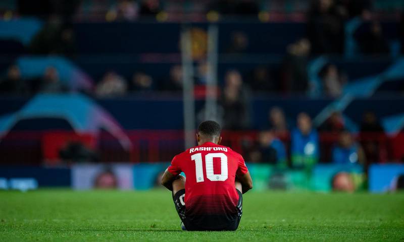 Manchester United's Marcus Rashford reacts after the defeat to Juventus. EPA