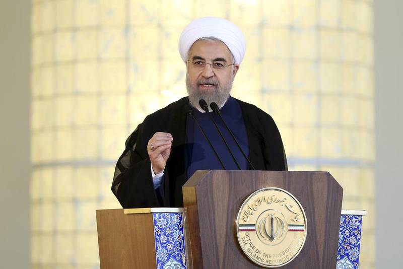 Iranian president Hassan Rouhani addresses the nation in a televised speech after a nuclear agreement. Ebrahim Noroozi / AP