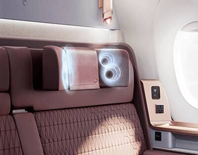 Japan Airlines's new A350-1000 aircraft include built-in headrest speakers in first-class cabins, eliminating the need for headphones. All photos: Japan Airlines