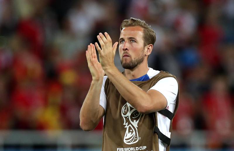 KALININGRAD, RUSSIA - JUNE 28:  Harry Kane of England applauds fans after the 2018 FIFA World Cup Russia group G match between England and Belgium at Kaliningrad Stadium on June 28, 2018 in Kaliningrad, Russia.  (Photo by Alex Morton/Getty Images)