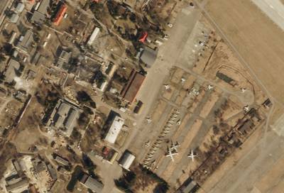 A satellite photo from Planet Labs PBC shows the damage from a Russian strike on Lviv's international airport. AP