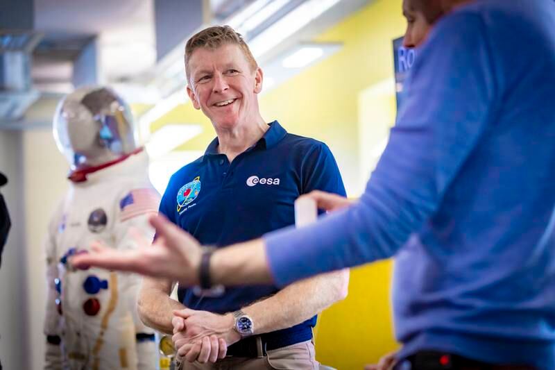 Tim Peake takes part in a Mars Day activity with schoolchildren at the opening of Space Park Leicester. Redpix