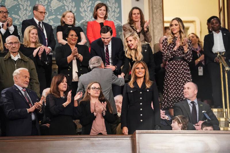 US First Lady Melania Trump in the First Lady's box attends the State of the Union address.  EPA