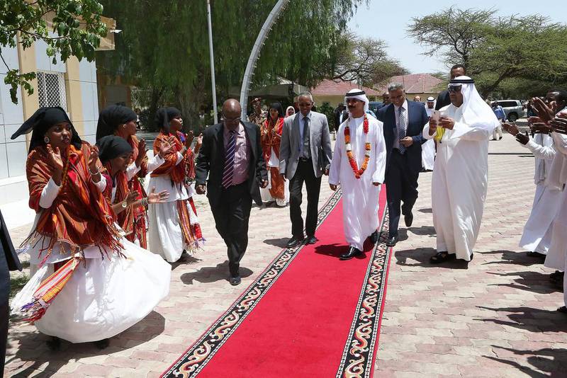 DP World chairman Sultan bin Sulayem walks the red carpet on his arrival at the presidential palace in Hargeisa City at Somaliland. Pawan Singh / The National