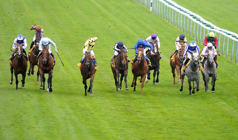 Emaraaty Ana, fourth left, won the Sprint Cup Stakes at Haydock Park racecourse. PA