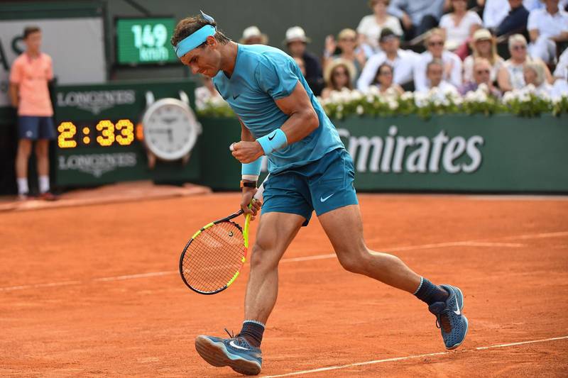 Spain's Rafael Nadal reacts during his French Open men's singles final match against Austria's Dominic Thiem. Christophe Archambault / AFP
