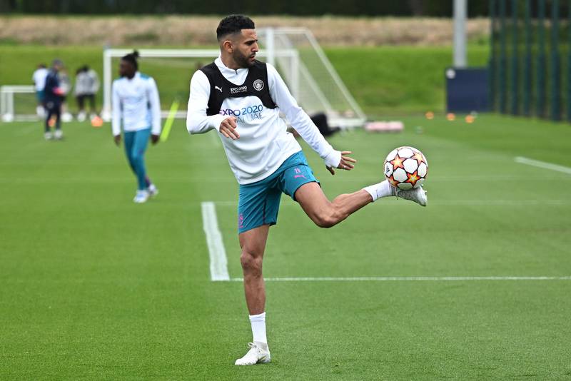 Riyad Mahrez takes part in a training session in Manchester. AFP