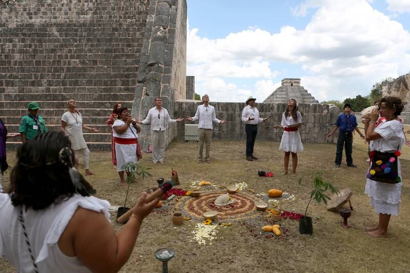 Indigenous people and environmentalists attend the International Mother Earth Day ceremony in Yucatan, Mexico.   EPA 