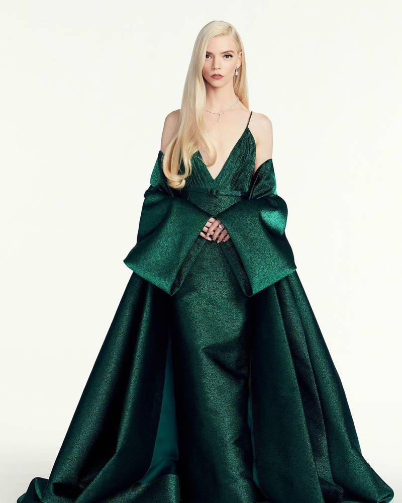 Anya Taylor-Joy in emerald green Dior to remotely attend the 2021 Golden Globes. Photo: Instagram / Anya Taylor Joy