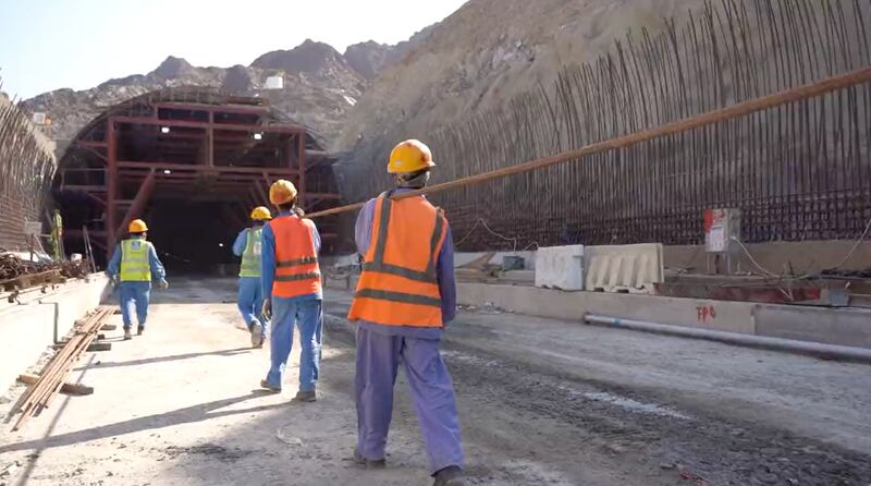 Workers on the site in Fujairah. The passenger trains will travel at up to 200 kilometres per hour, each carrying about 400 people.