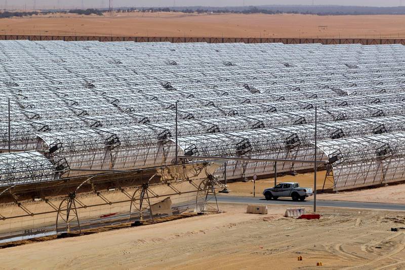 Madinat Zayed, United Arab Emirates, February 27, 2013:    Shams 1 solar power station near Madinat Zayed on February 27, 2013. The power station is capable of generating 100 megawatts (MW) of power, approximately enough to power 20,000 homes, which makes it among the largest parabolic trough stations in the world. Christopher Pike / The National