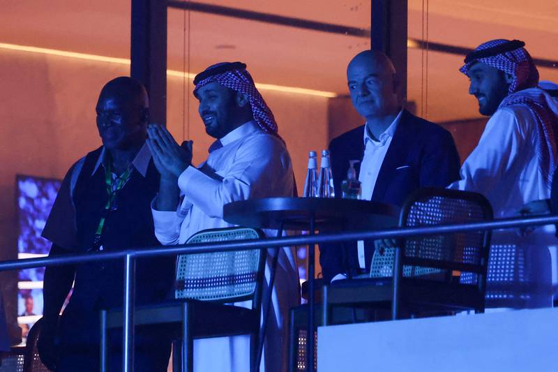 Saudi Crown Prince Mohammed bin Salman at the rematch between Oleksandr Usyk and Anthony Joshua. AFP