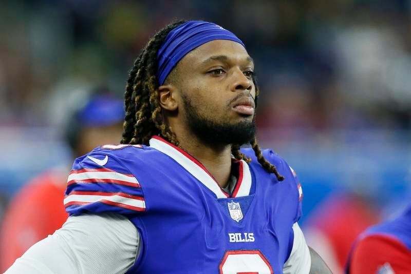Buffalo Bills defensive back Damar Hamlin remains in hospital after his heart stopped following a tackle on Monday Night. AP Photo