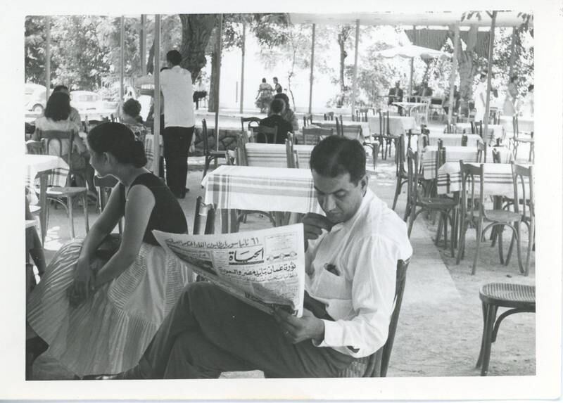 The couple relax in a restaurant in Lebanon in the early 1960s. Courtesy Omar Al Qattan
