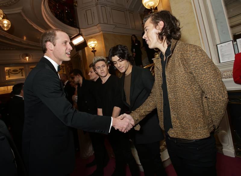 Prince William meets singer Harry Styles at The Royal Variety Performance at The London Palladium on November 13, 2014. WPA Pool /Getty Images