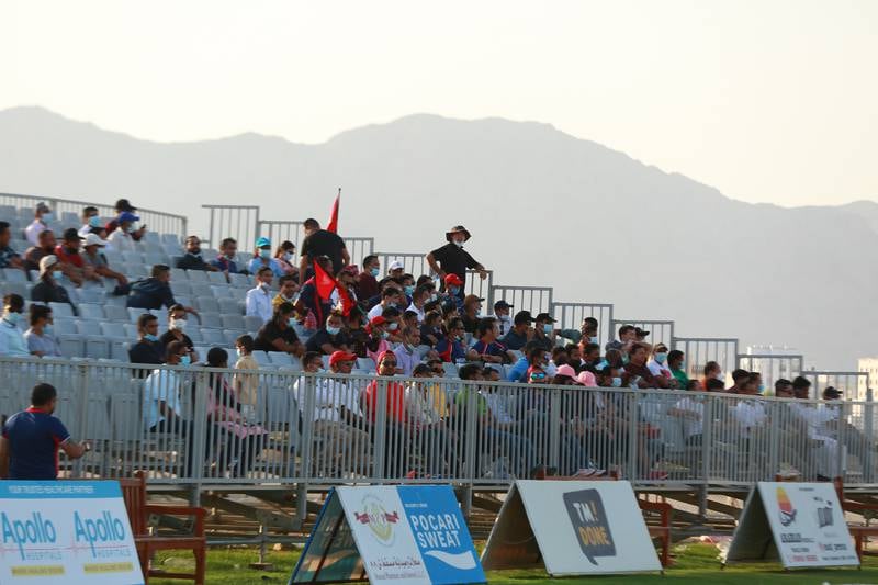 Nepal supporters were the first to test the new temporary stands, during their World Cup League Two fixture against United States. Courtesy Oman Cricket