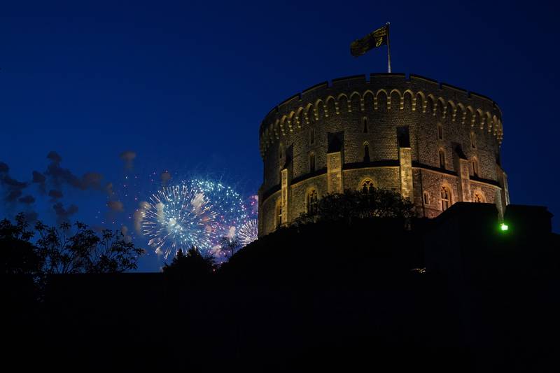 Fireworks over Windsor Castle after Queen Elizabeth II symbolically leads the lighting of the principal jubilee beacon, as part of a chain of more than 3,500 flaming tributes to her 70-year-reign, on day one of the platinum jubilee celebrations. Reuters